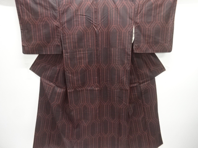 JAPANESE KIMONO / ANTIQUE LAYERED TORTOISESHELL PATTERN WOVEN TSUMUGI 